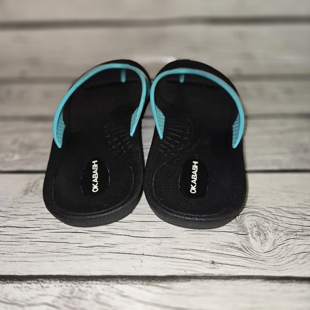 Okabashi Women's SZ ML 8/9 Black and Sea Glass Marina Sandals Flip Flops USA